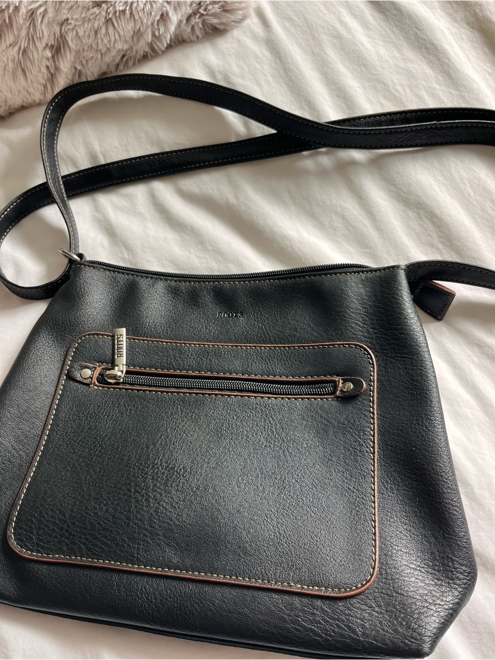 Roots Black Leather Longstrap Bag
